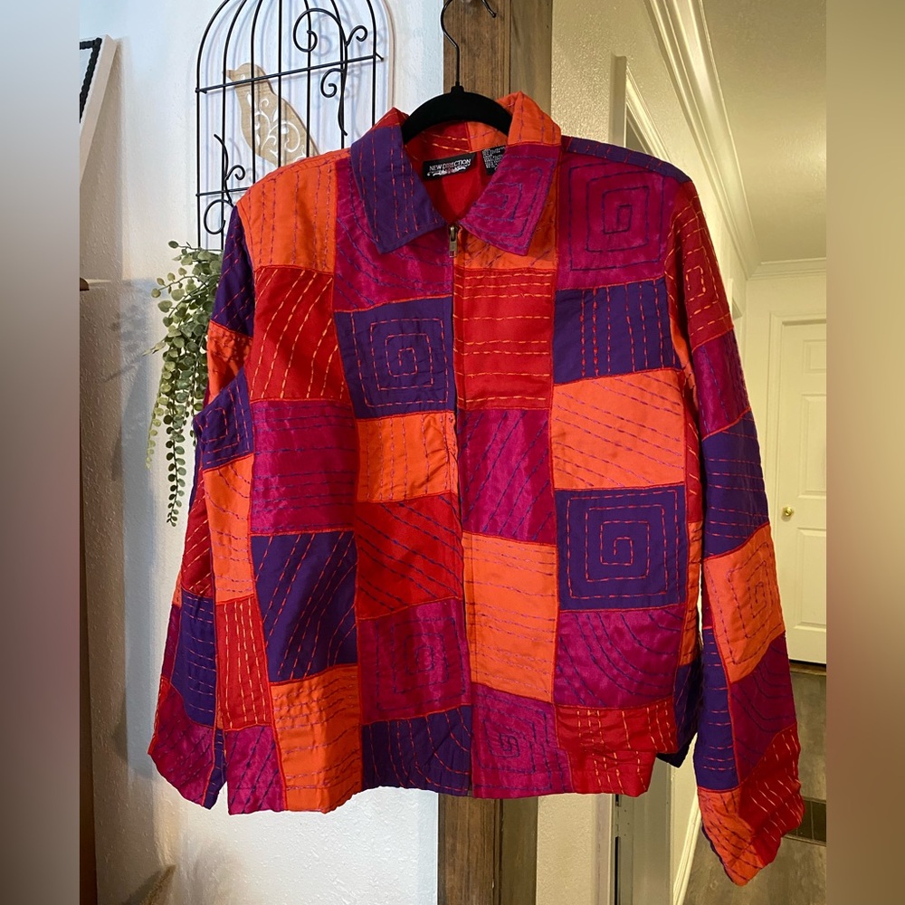 New Directions Multicolor Patchwork Bomber Jacket - image 1